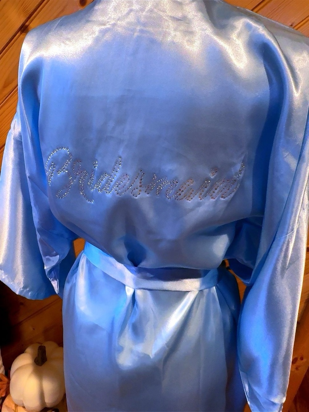 Bridal Satin Robe with Rhinestone Back - Light Blue - Picture 8 of 9